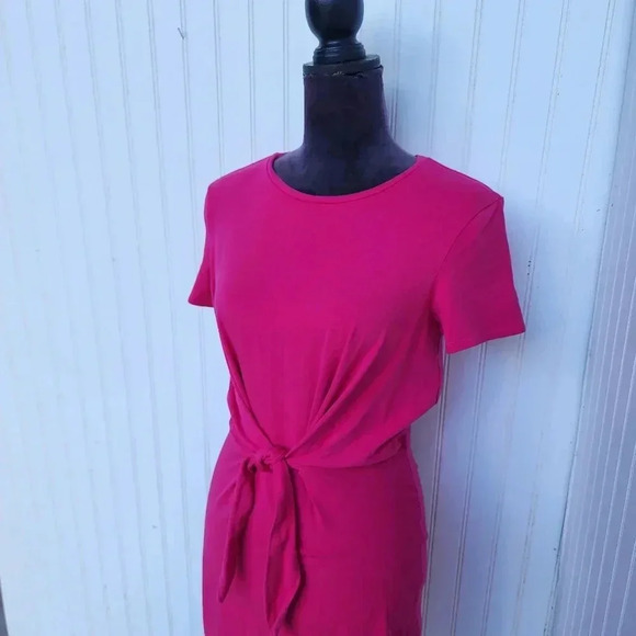 Express Tie Front T-Shirt Dress Tee Stretch Mini Short Sleeve Comfy Beach Pink S - Picture 4 of 14